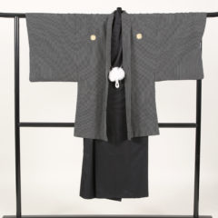 男性袴　黒グレー市松柄